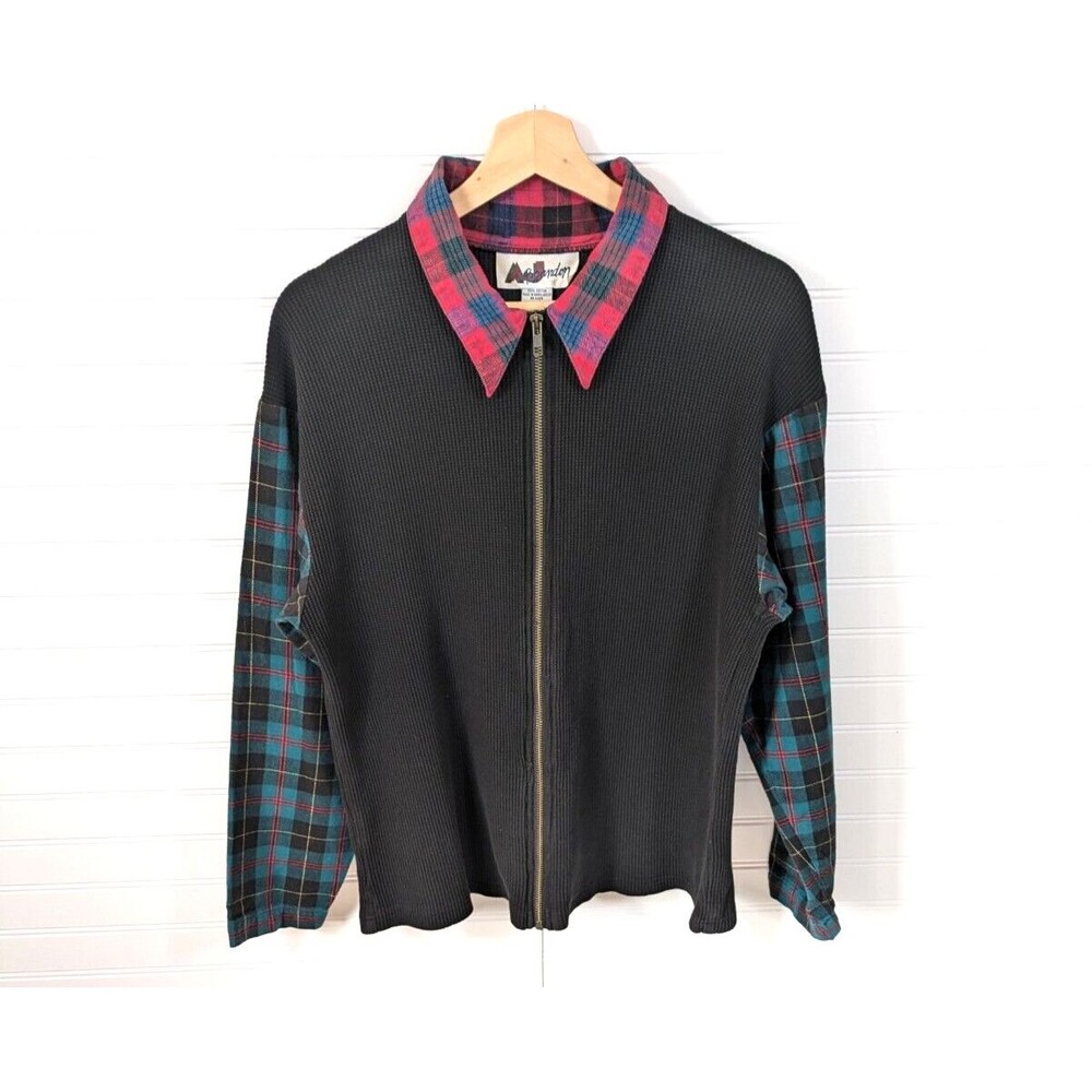 Vintage AJ Brandon Shirt Womens Large Christmas Plaid Waffle Knit Zip Up 90s